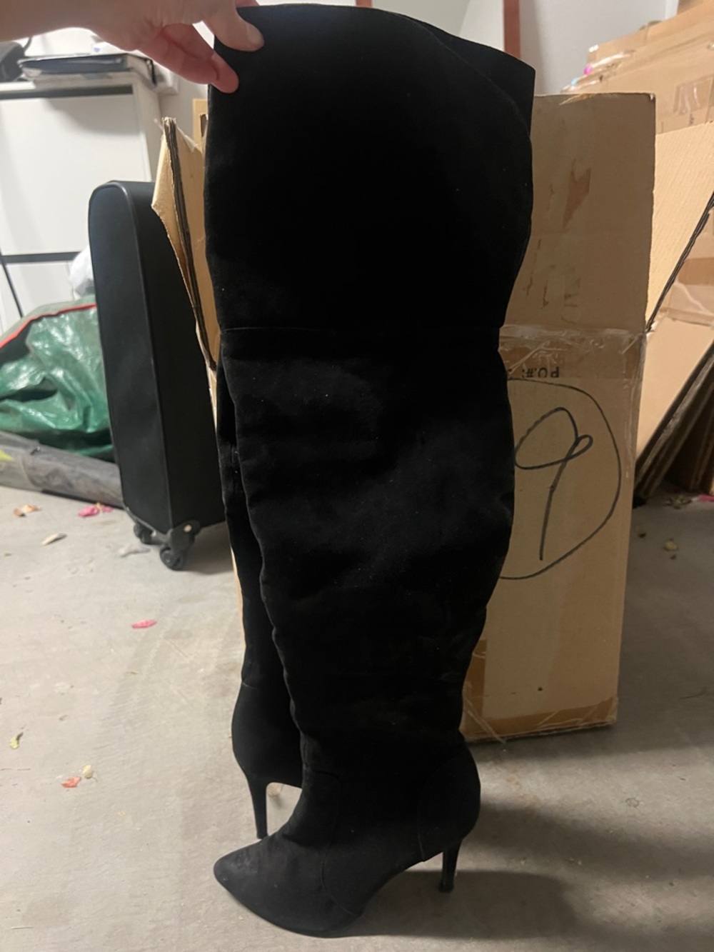 Justfab Black Over-the-Knee Suede Stiletto Thigh Boots
